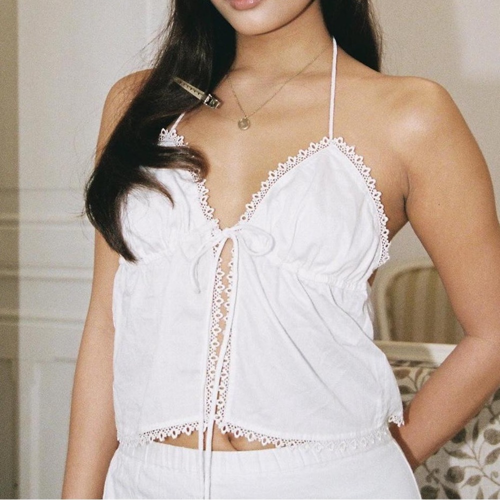 Four Three Seven White Tie Top